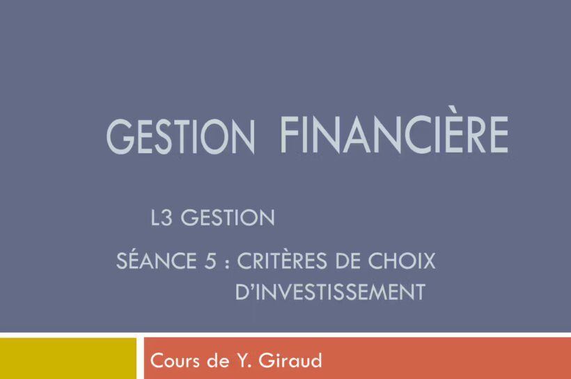 cours de gestion financière L3 - choix d'investissement
